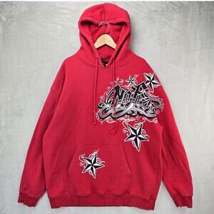 Vintage No Fear Hoodie Mens 2XL Red Sweatshirt Stars Skater Motocross BMX Y2K